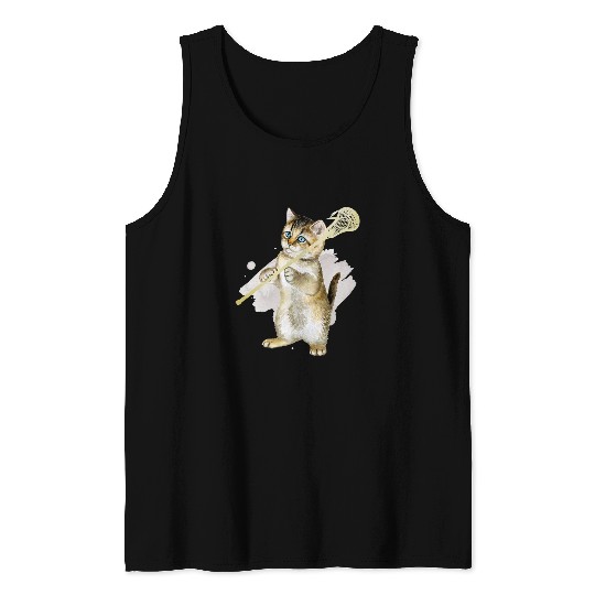 Sport Lacrosse Cat Lacrosse Player Lover Lacrosse Player Funny Lacrosse Stick Cute Cat Tank Tops