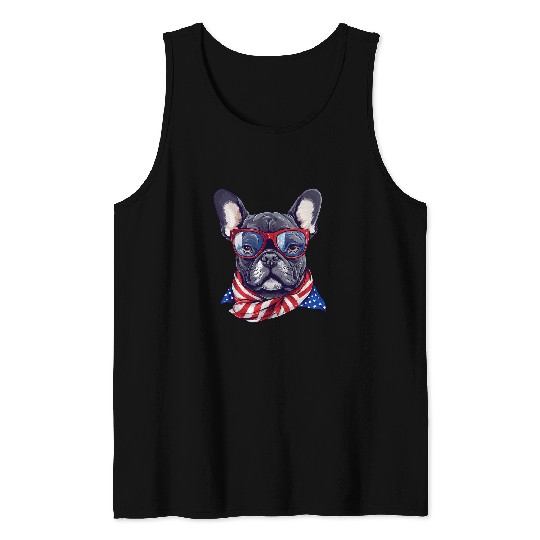 French Bulldog Pet American Flag Patriotic 4th of July Frenchie 0 Tank Tops