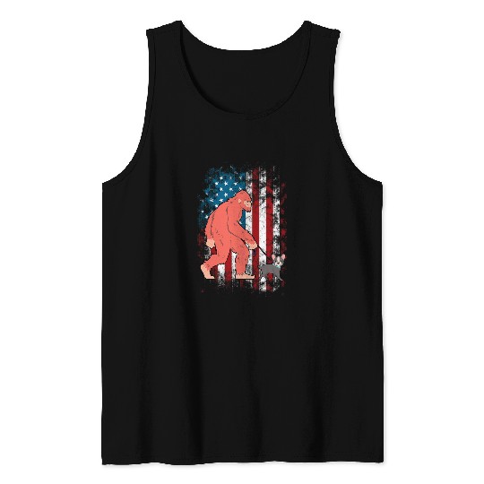French Bulldog Pet bigfoots Walking French Bulldog 4th of July American USA Flag Tank Tops