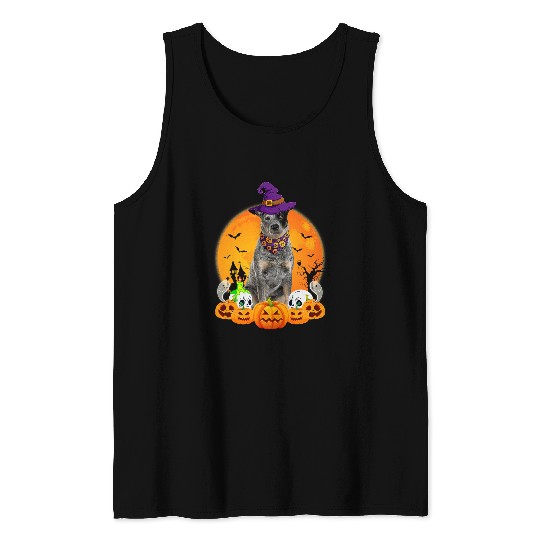 Heeler Pet Skeletons Skulls Scary Pumpkin Skull Witch Blue Heeler Dog Halloween 80 Tank Tops