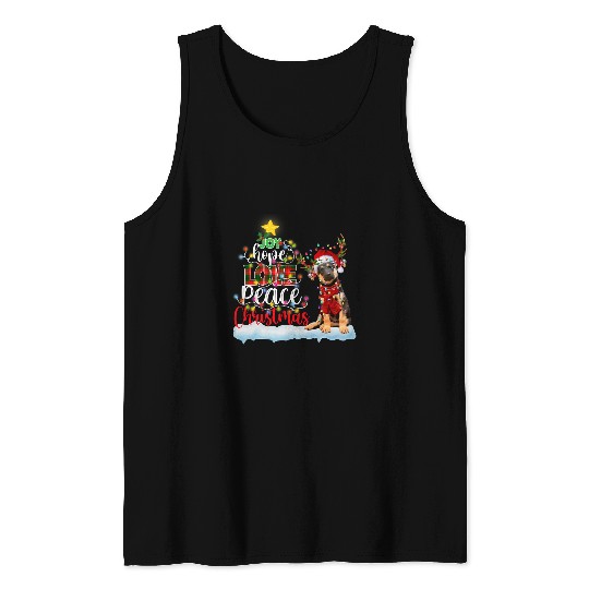 German Shepherd Pet Santa Hat Reindeer Costume Christmas Light Tank Tops