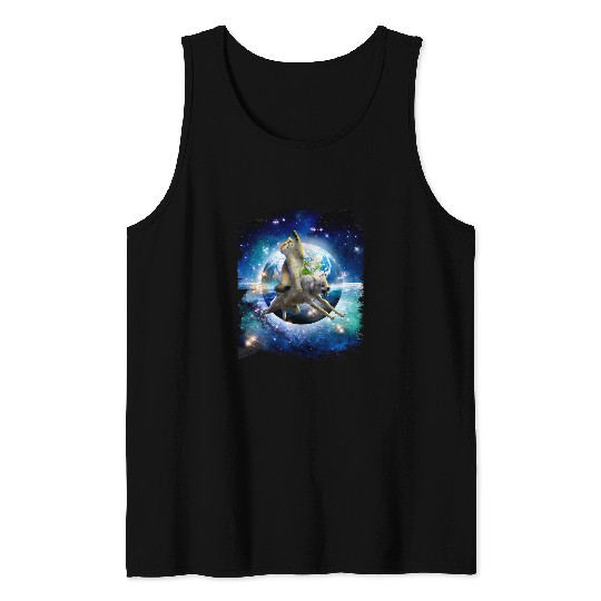 Coyote Mammal Cat Riding wolfs Space Galaxy Earth 1 Tank Tops