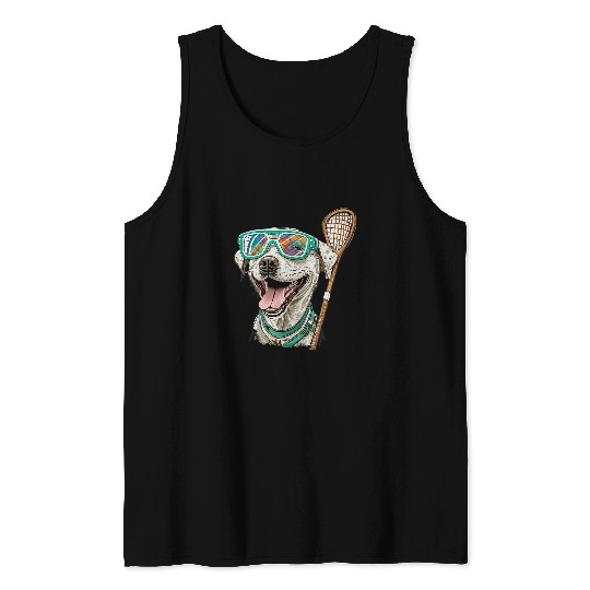 Sport Lacrosse Gift vintages Retro Dog Playing Lacrosse Lax Stick Puppy Lover 9 5 Tank Tops