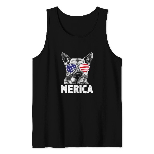 German Shepherd Pet Puppy American Flag Merica 0 Tank Tops