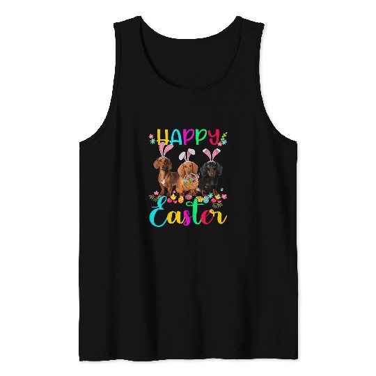 Dachshund Pet Happy Easter Three Dachshund Wearing Bunny Ear 260 Tank Tops