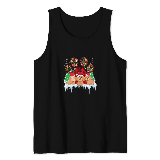 Poodle Pet Tee With Santa Paws Dog Paws Poodle Christmas Pattern Tank Tops