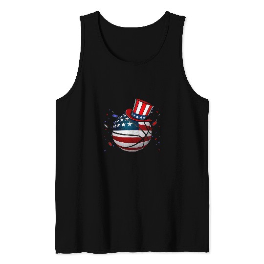 Funny Basketball ball 4th of july american flag 123 Tank Tops