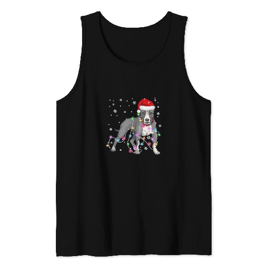 Pitbull Pet Santa Hat Christmas Lights Dog Lover xmass Outfit 373 Tank Tops