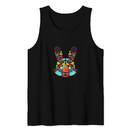 Sport Badminton Rabbits Badminton Shuttlecocks Easter Egg Bunny Shape Funny Player Tank Tops