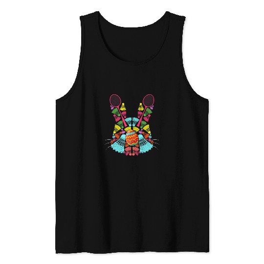 Sport Badminton Rabbits Badminton Shuttlecocks Easter Egg Bunny Shape Funny Player Tank Tops