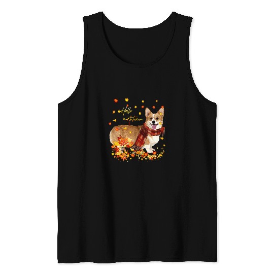Corgi Pet Dog Leaf Fall Hello Autumn For Welsh Corgi Thanksgiving 125 Tank Tops