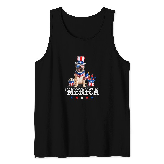 English Bulldog Pet Merica Bulldog USA 4th Of July American Flag Tank Tops