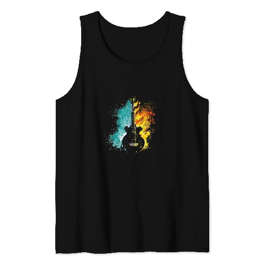 Funny Guitar Neck With A Sweet Rock On Skeletons Hand Rock And Roll 1 Skull Tank Tops