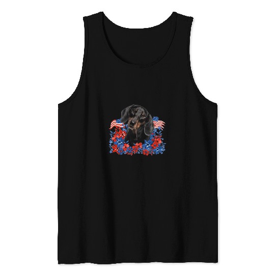 Dachshund Pet Independent Flowers Dog American Flag Tank Tops