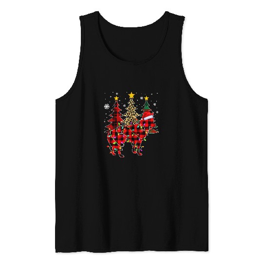 Coyote Mammal Christmas Tree Lights Xmas Plaid Santa Hat Tank Tops