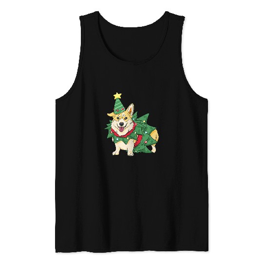 Corgi Pet Dog Santa Christmas Tree Lights xmass Men Women Kids 393 Tank Tops