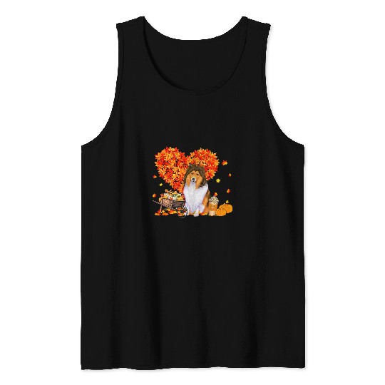 Shetland Pet Autumn Tree Fall Leaves Pumpkin Dog Lover 24 Tank Tops
