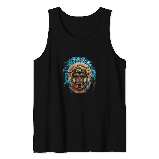 German Shepherd Pet in American Indian Warrior Headdress Tank Tops