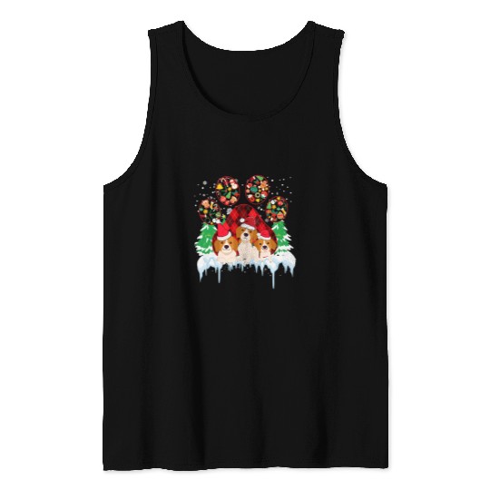 Beagle Pet Santa Paws Dog Paws Beagle Christmas Red Plaid Print Paw Tee Tank Tops
