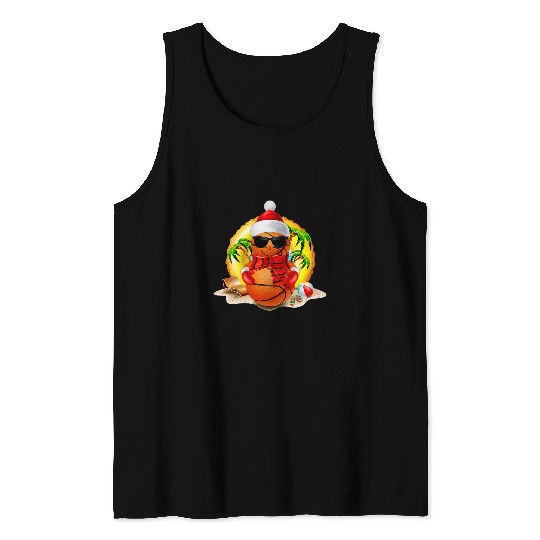 Sport Basketball Snowman Basketball Balls Santa Hat Christmas In July Summer Tank Tops