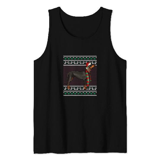 Coonhound Pet xmass Black and Tan Coonhound Dog Santa Hat Ugly Christmas Tank Tops