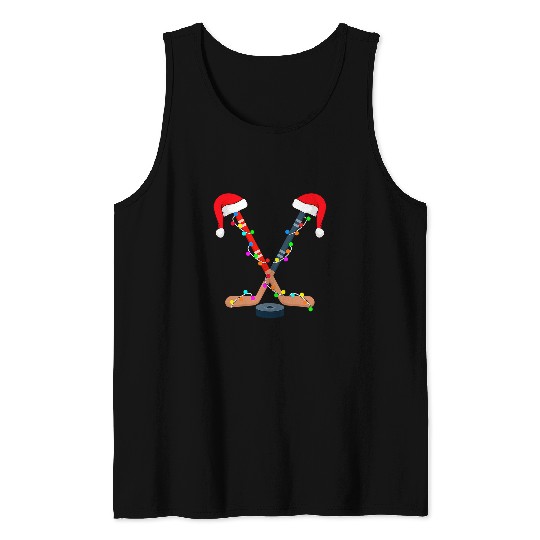 Sport Hockey Santa Hat Christmas Lights Funny Sport xmass Boys 16 Tank Tops