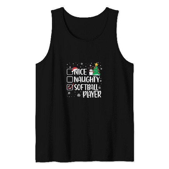 Softball Gift Naughty Or Nice Softball Player Funny Christmas Pajama 11 Tank Tops