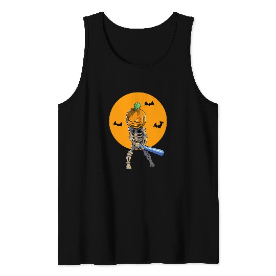 Sport Baseball Skeletons Halloween Men Boys Baseball Halloween 2 Tank Tops
