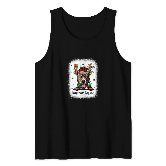 Pitbull Pet Bully Bleached Teacher Squad Reindeer Pitbull Teacher Christmas 305 Tank Tops