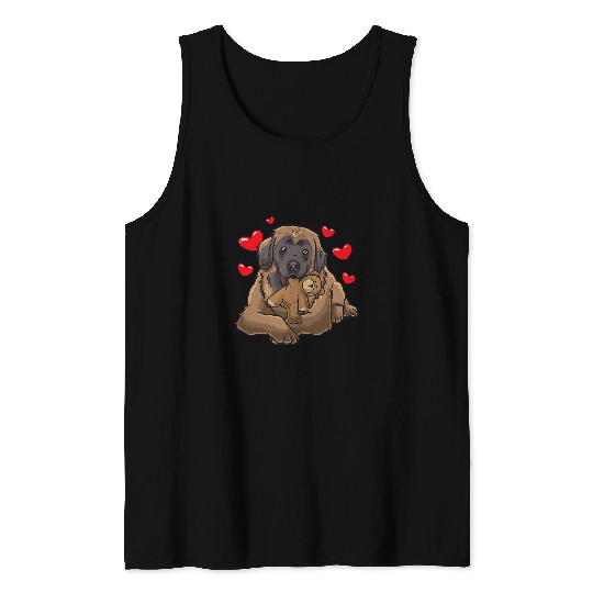 Leonberger Pet with stuffed animal and hearts Tank Tops