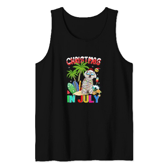 Maltese Pet in Santa Hat Sunglasses Christmas In July Tank Tops