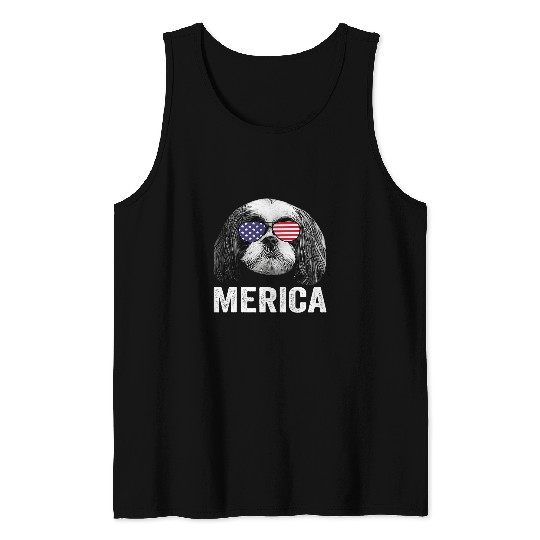 Shih Tzu Pet 4th of July Dog Lover Merica USA Flag Men Women Tank Tops