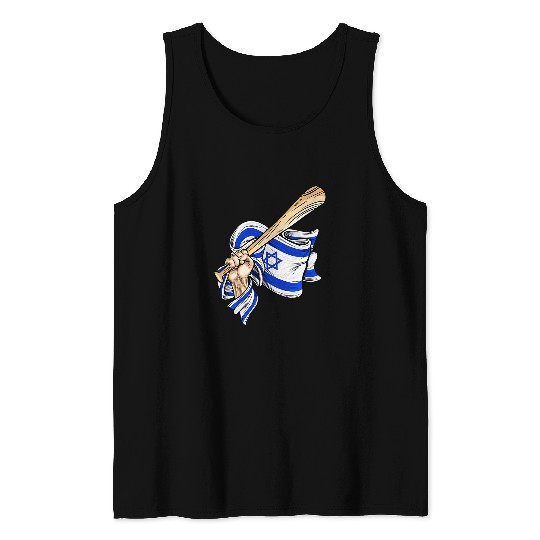 Sport Baseball Funny Jewish Hand Holding Baseball Bat And Israel Flag Tank Tops