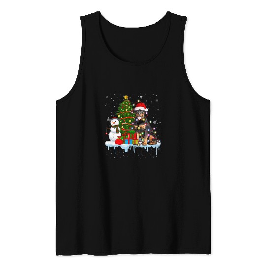 Rottweiler Pet Santa Christmas Light Snowman Christmas Tank Tops
