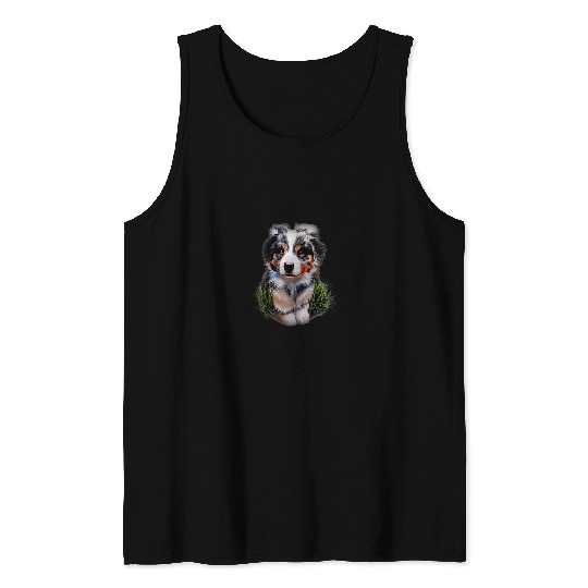 Australian Shepherd Pet Blue Merle Australian Shepherd Sitting In Grass Tank Tops