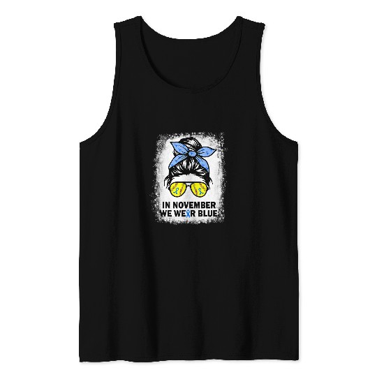 Softball Gift Support Squad Softball Mom Messy Bun Blue Warrior diabetess 20 Tank Tops