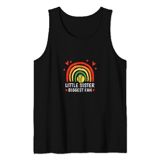 Sport Softball Little Sister Biggest Fan Softball Girl Toddler Sister Fan Tank Tops