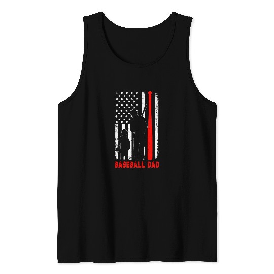 Sport Softball Mens Softball Dad Vintage American Flag Fathers Day Tank Tops