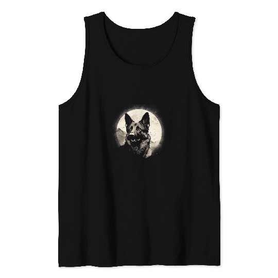 German Shepherd Pet With Full Moon in Background Tank Tops
