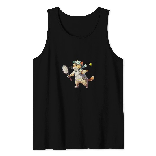 Sport Tennis Cat Paws vintages Cat Playing Tennis Tennis Racquet Kitties Lover Tank Tops
