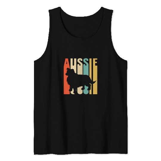 Australian Shepherd Pet Aussie Retro 1970s Dog Silhouette Tank Tops