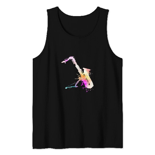 Funny Saxophone Musician Artist Music Teacher Watercolor Saxophone Tank Tops