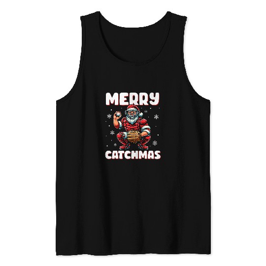 Sport Baseball Merry Catchmas Santa Claus Baseball Catcher xmass Christmas Tank Tops