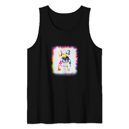 French Bulldog Pet Dad Mom Boy Girl Tie Dye Bleached 4 Tank Tops