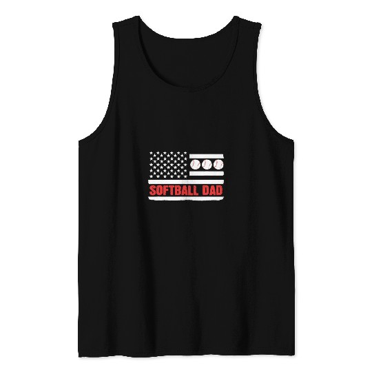 Sport Softball Fathers Day American Flag Softball Dad 4th Of July Tank Tops