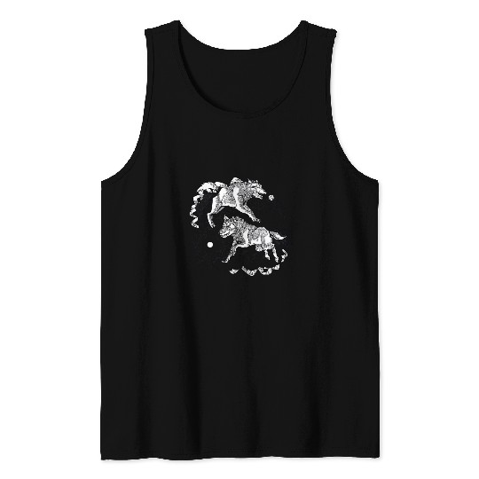 Coyote Mammal esoteric yang yin line art clouds moon sun design Tank Tops