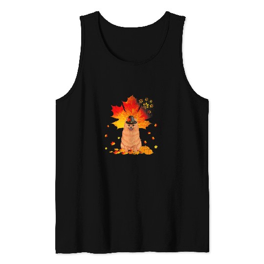 Pomeranian Pet Autumn Leaf Fall Leaves Dog Lover Thanksgiving Tank Tops