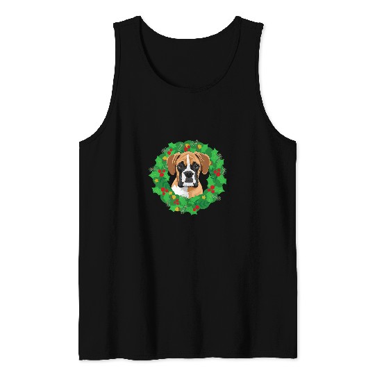 Boxer Pet Wearing Christmas Wreath Tank Tops