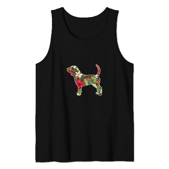 Beagle Pet Summer Dog Lover Tropical Floral Print Flower Men Tank Tops
