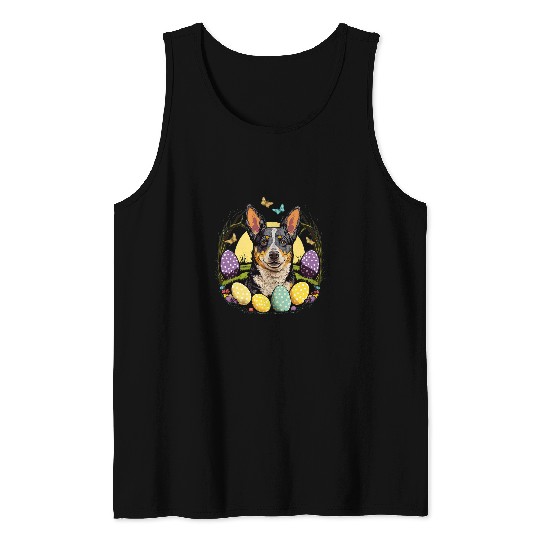 Australian Cattle Pet Easter Blue Heeler Bunny Dog on Easter Australian Cattle Tank Tops